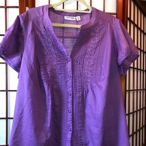 Solid Colored Cap Sleeve Button Down Shirt